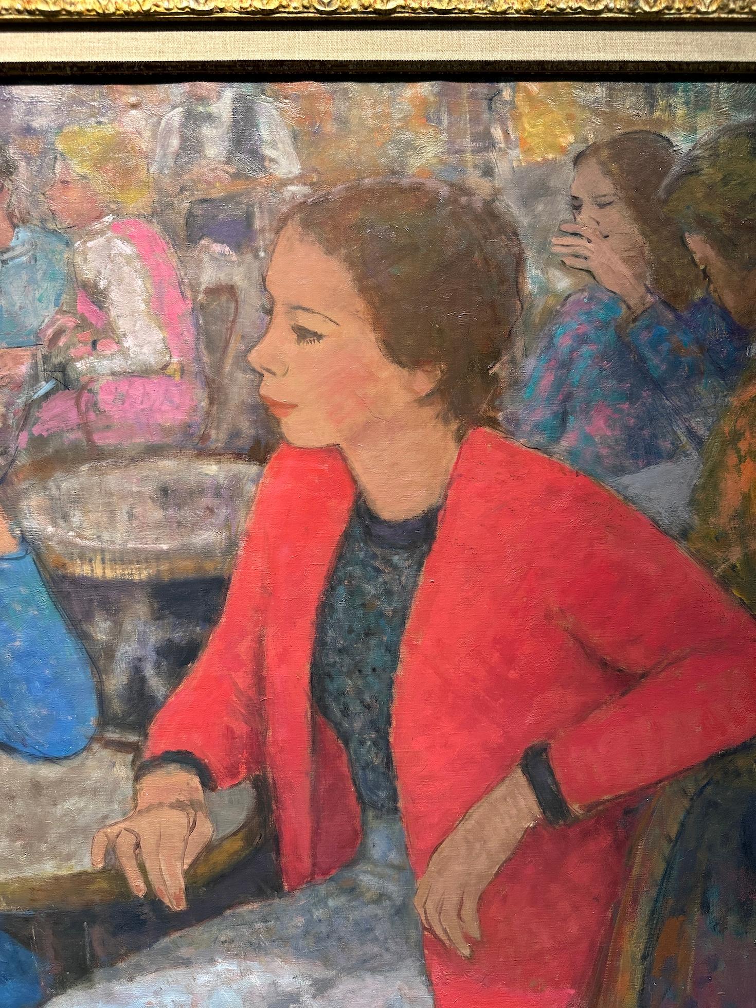 Scène de café impressionniste française du milieu du siècle représentant deux femmes assises dans un café - Impressionnisme Painting par François Gall