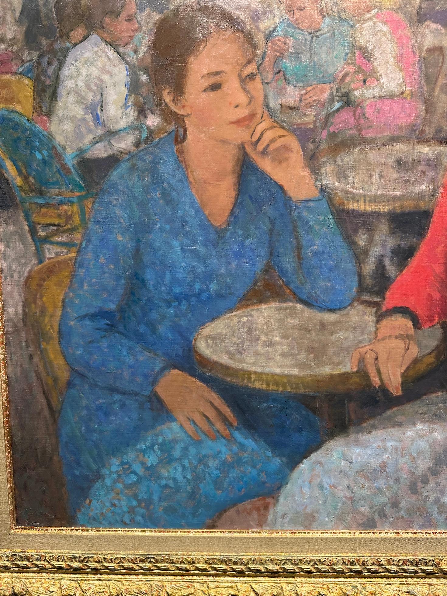 French Impressionist mid century cafe scene of two women seated in a Cafe For Sale 2