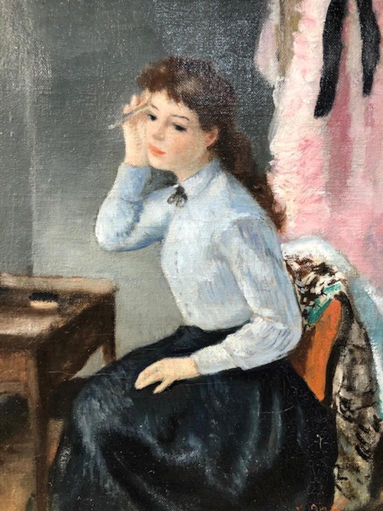 Girl by the Mirror (Fille au miroir) - Post-impressionnisme Painting par François Gall