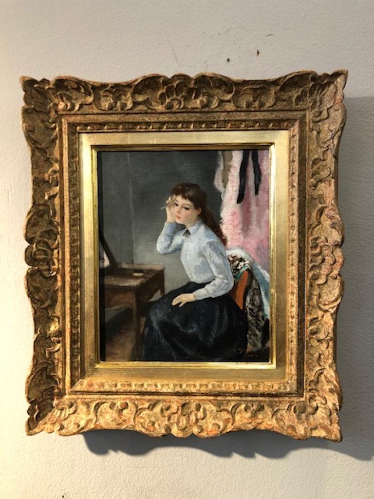 Girl by the Mirror (Fille au miroir) - Painting de François Gall