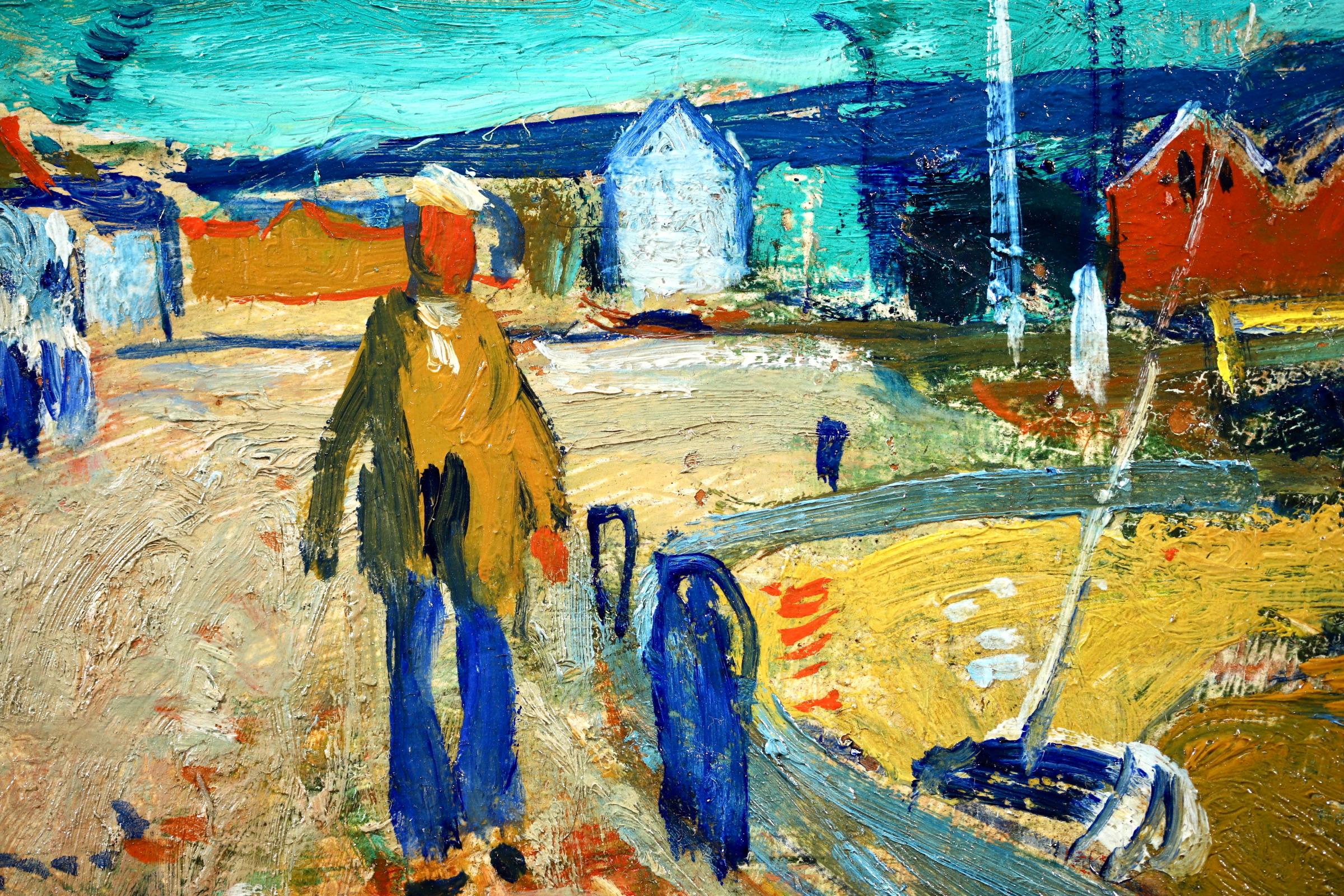 Harbour - Camaret - Post Impressionist Oil Figure in Landscape by Francois Gall - Post-Impressionist Painting by François Gall