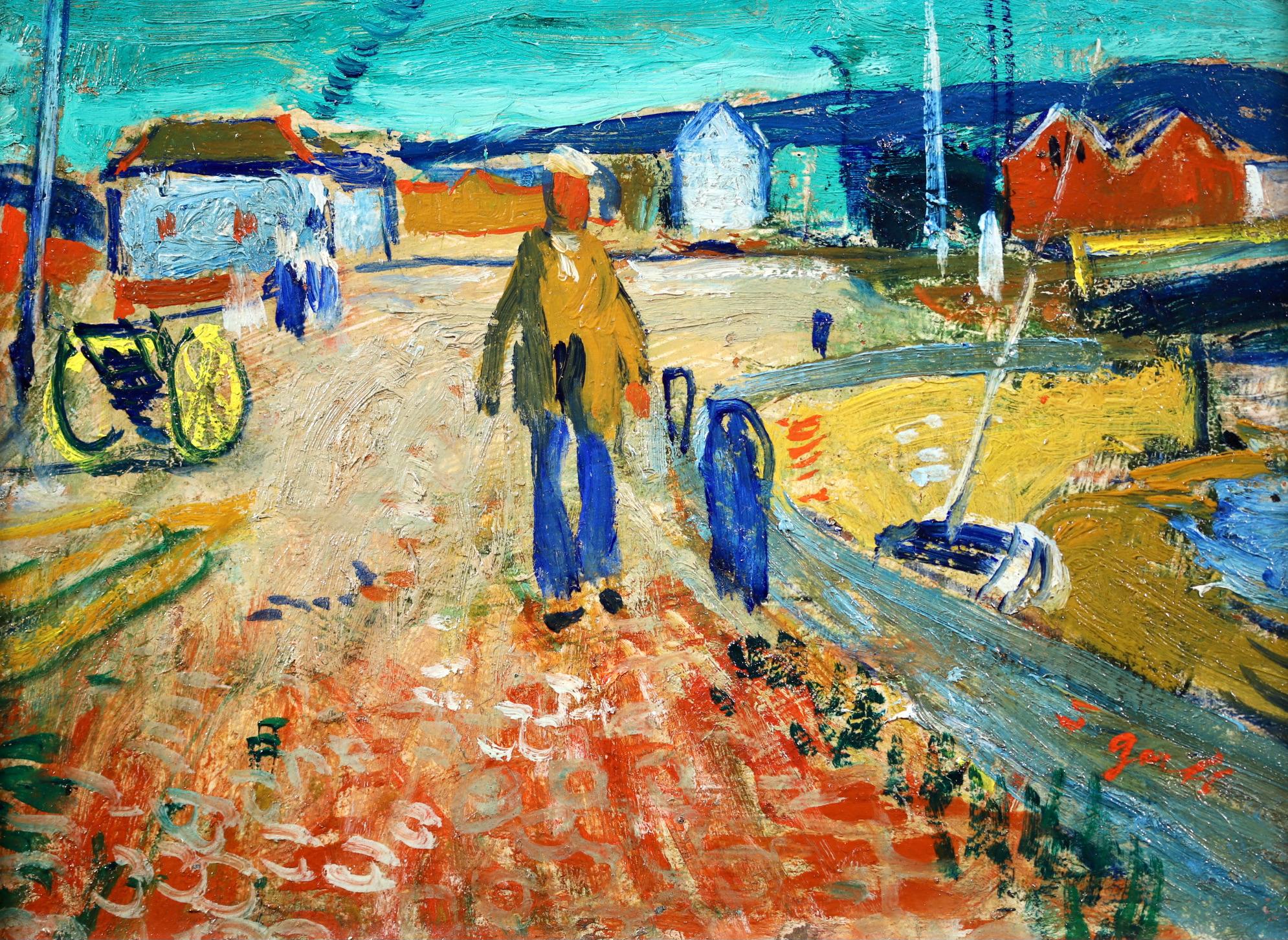 Harbour - Camaret - Post Impressionist Oil Figure in Landscape by Francois Gall