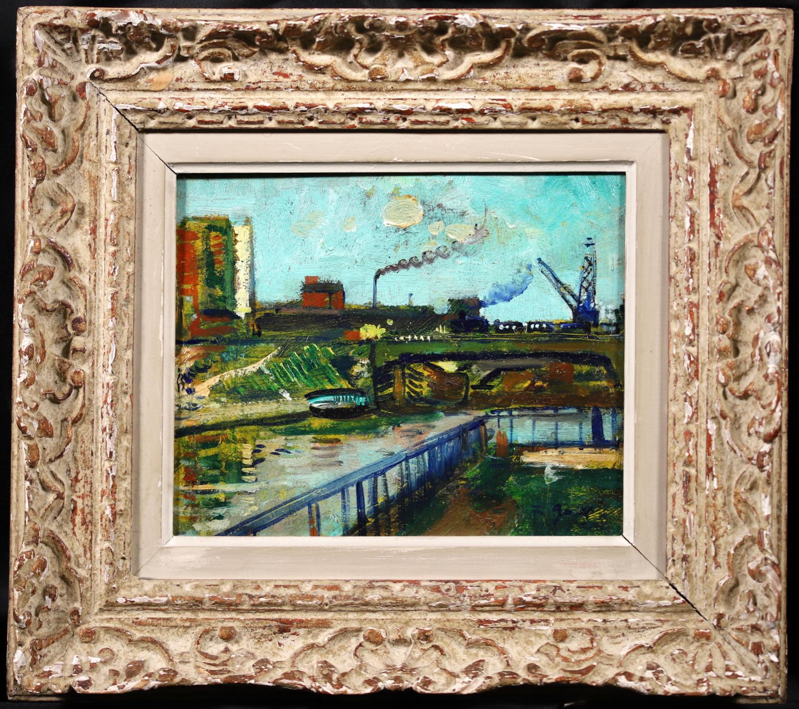 François Gall Landscape Painting - Industry on the Seine - Post Impressionist Oil, River Landscape by Francois Gall