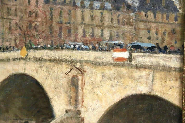 Pont Marie, Paris - Post Impressionist River Landscape Painting by Francois Gall For Sale 1
