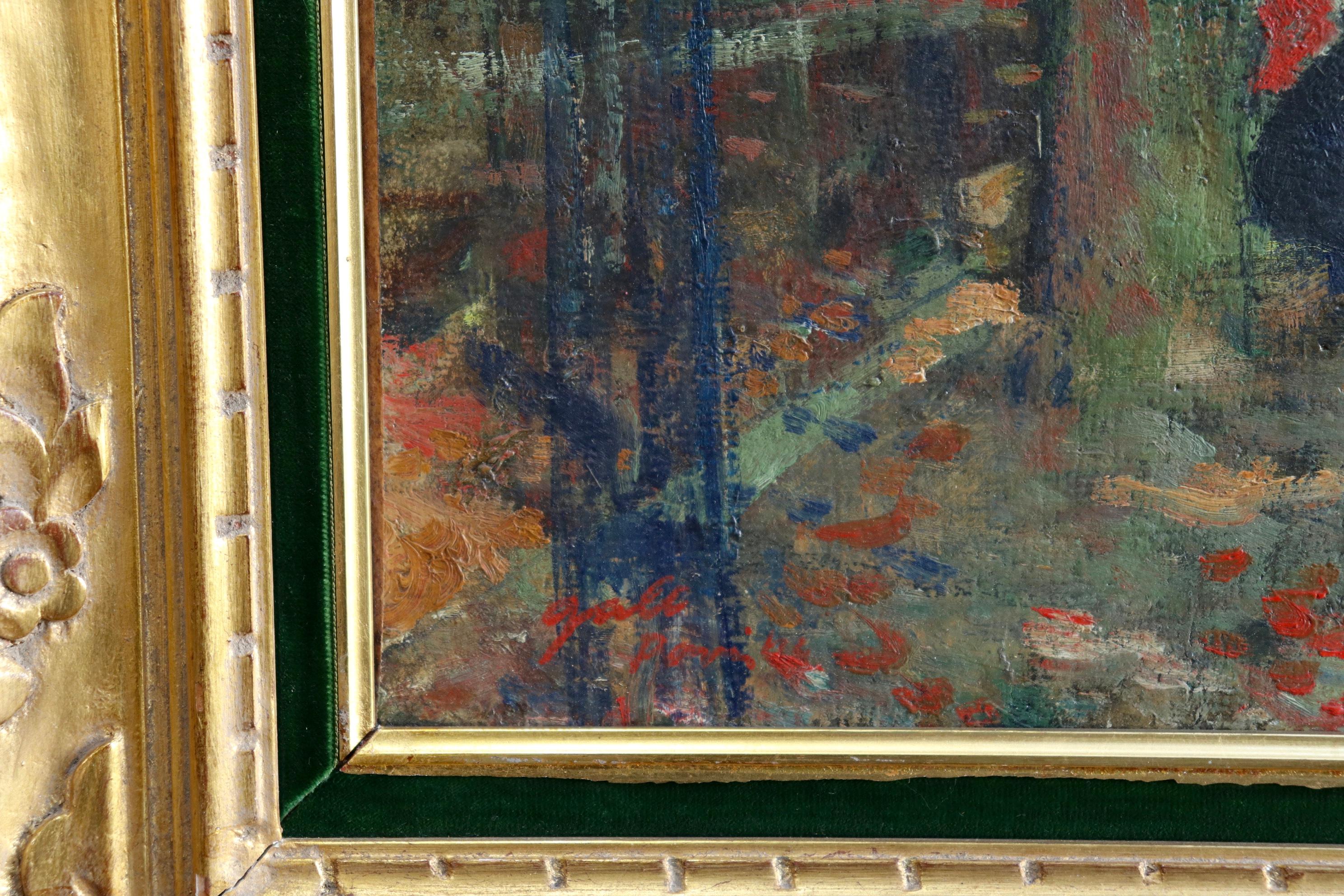 Rue de Paris - Huile post-impressionniste:: Figures dans un paysage par Francois Gall - Post-impressionnisme Painting par François Gall