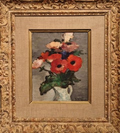 "Still life" François Gall, Modern Impressionist Red Flowers Still Life