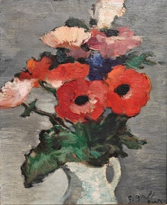 "Still life" François Gall, Modern Impressionist Red Flowers Still Life
