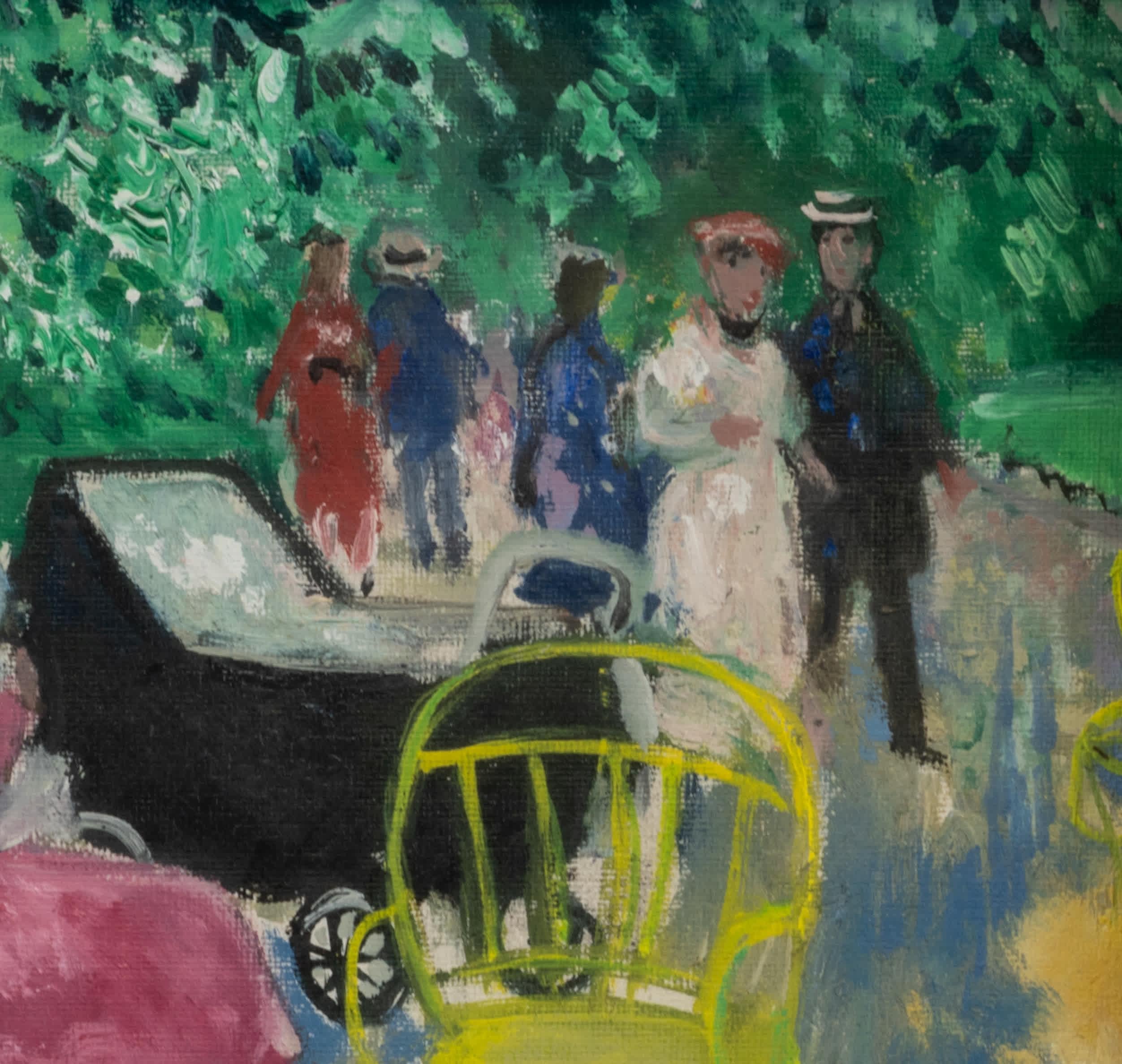 François Gall
Húngaro-francés, 1912-1987
Paseo por el parque

Óleo sobre lienzo
8 ½ por 11 pulg., con marco 15 ¾ por 17 ¾ pulg.
Firmado abajo a la izquierda

François Gall, húngaro de nacimiento, se nacionalizó francés en 1942. Se le conoce sobre