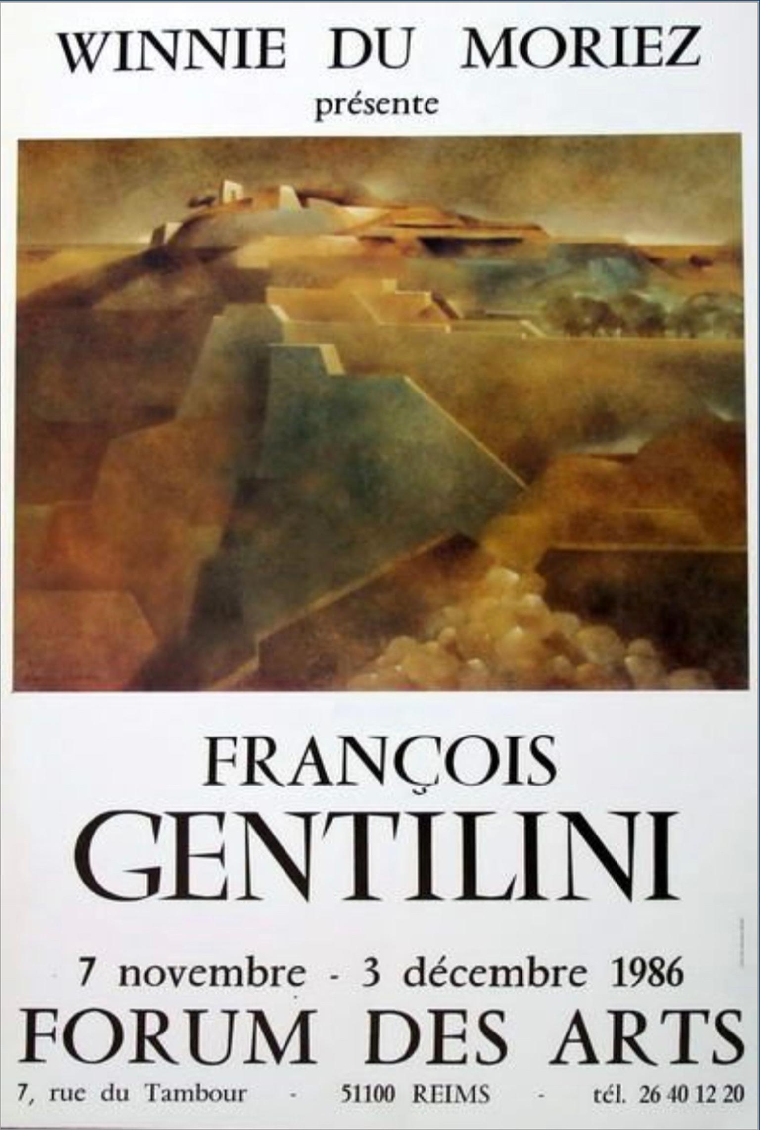 Abstract Chiaroscuro Landscape, Oil on Canvas Painting by Francois Gentilini For Sale 9