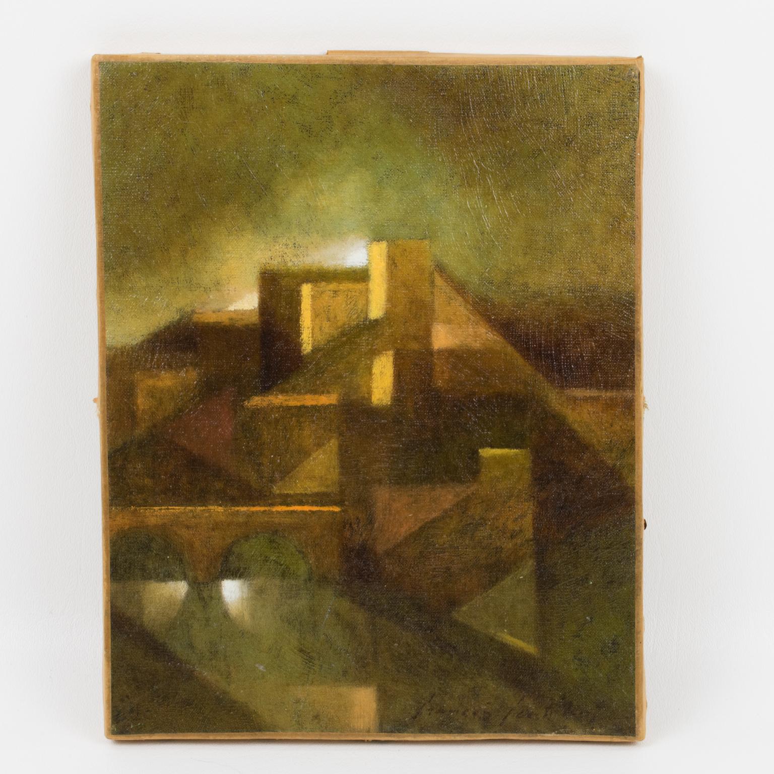 Paisaje abstracto claroscuro, Pintura al óleo sobre lienzo de Francois Gentilini en venta 13
