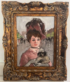 French IMPRESSIONIST Parisian Lady w/ Poodl CHAMPS ELYSEES