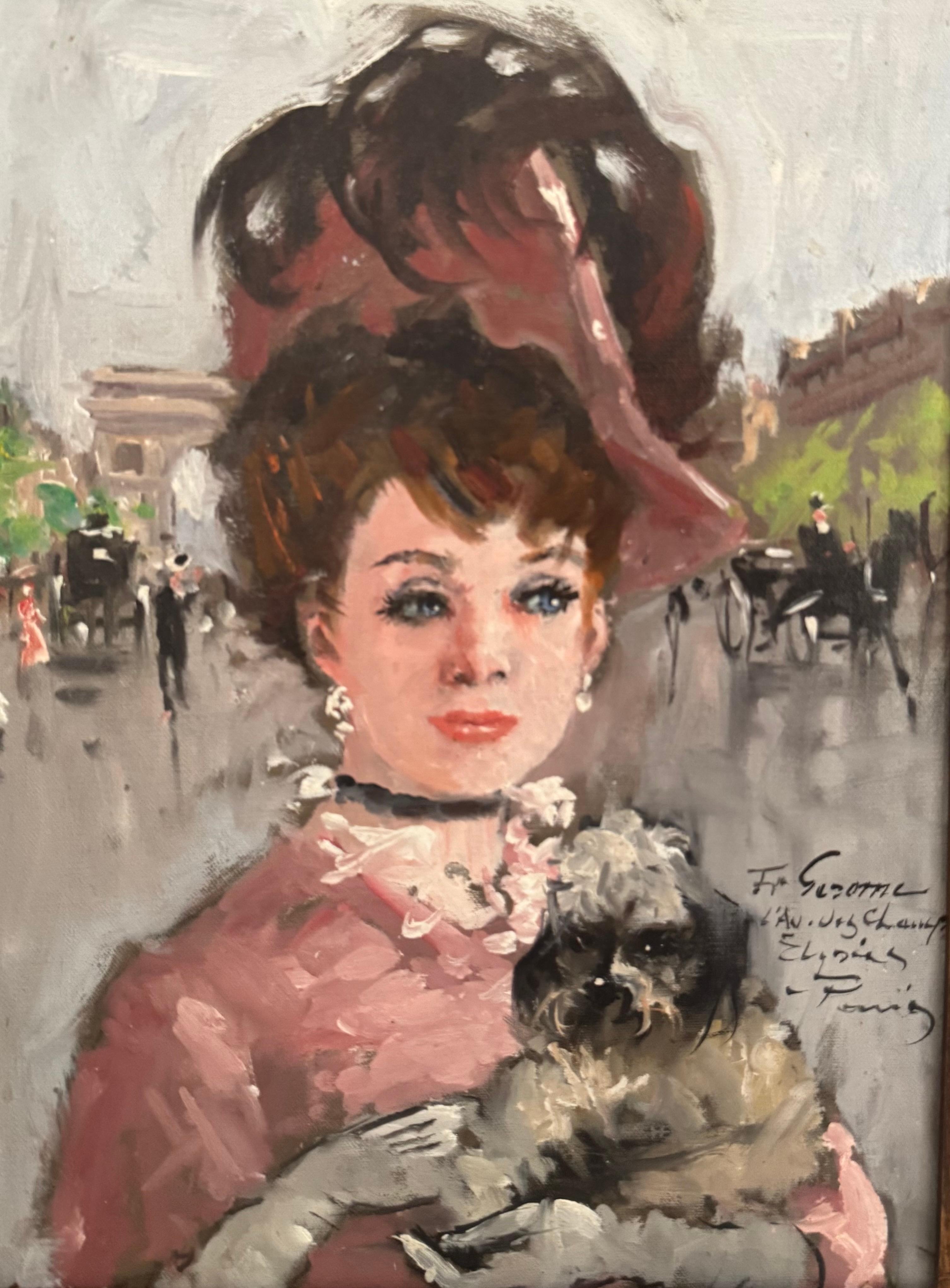 Signora parigina IMPRESSIONISTA francese con scuderia ELYSEES - Animal Painting Grigio di Francois Gerome