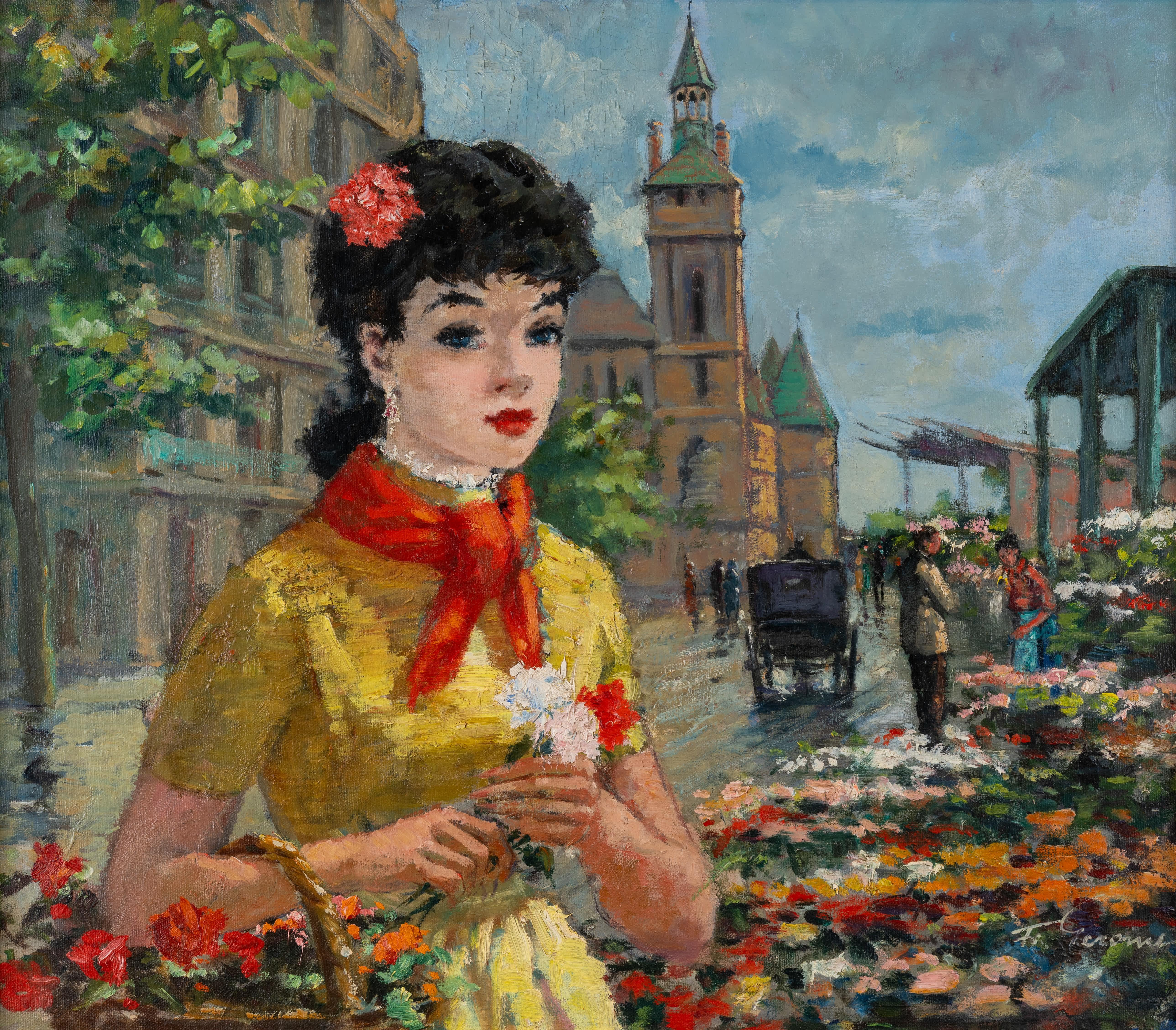 Signora parigina con fiori - Painting di Francois Gerome
