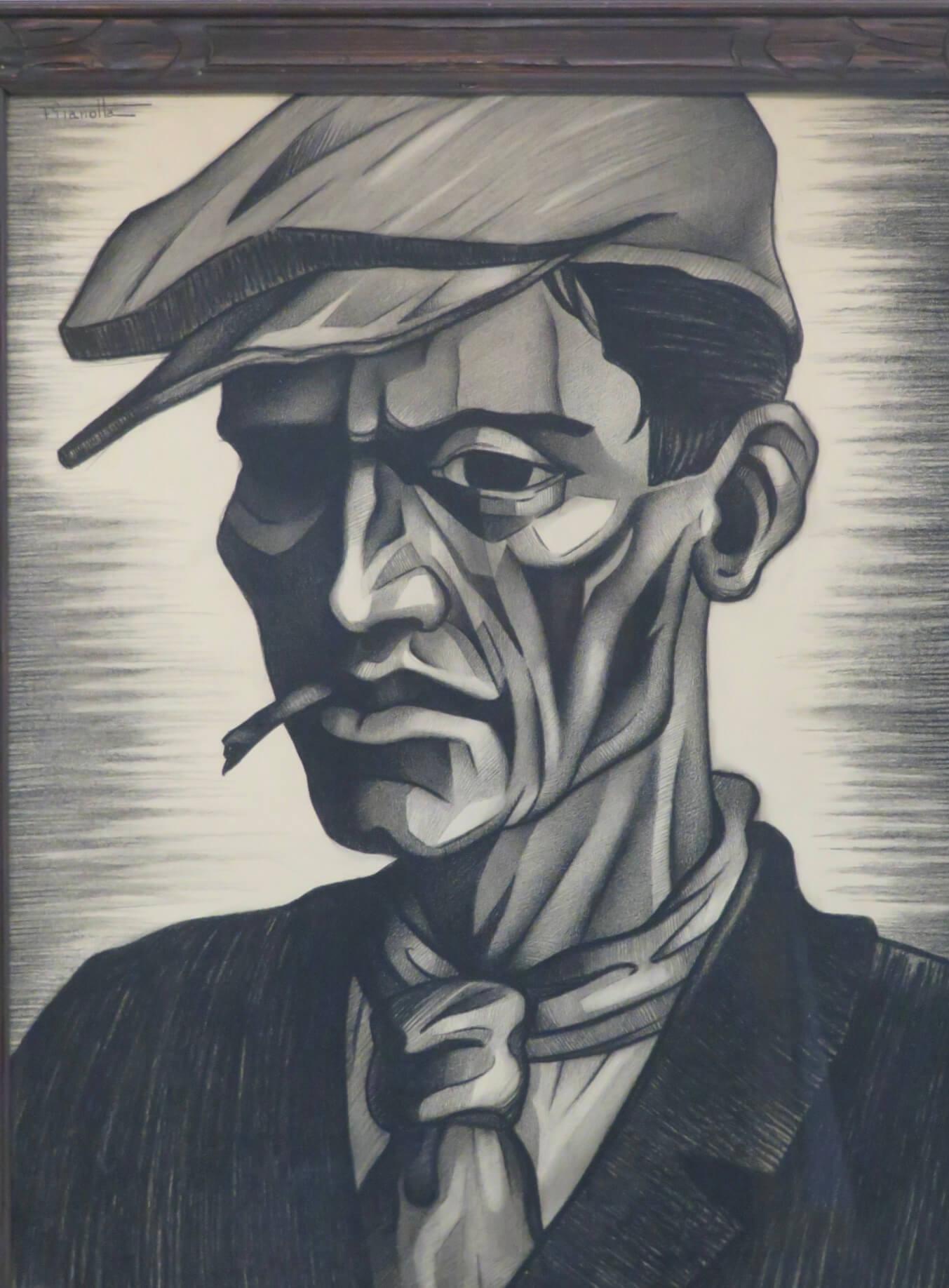 Original Rare Mid Century Cubist Pencil Portrait of A Miner by Francois Gianolla For Sale 3