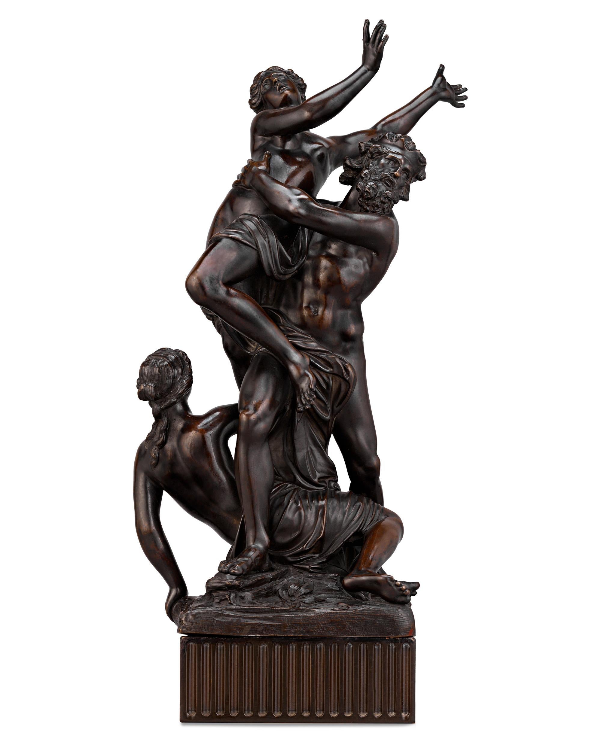 Nach François Girardon
1628-1715  Französisch

Pluto entführt Proserpine

Bronze

Diese hochbarocke Komposition greift die berühmte Erzählung von Pluto und Proserpine aus der römischen Mythologie auf. Die patinierte Bronze aus dem späten 17.