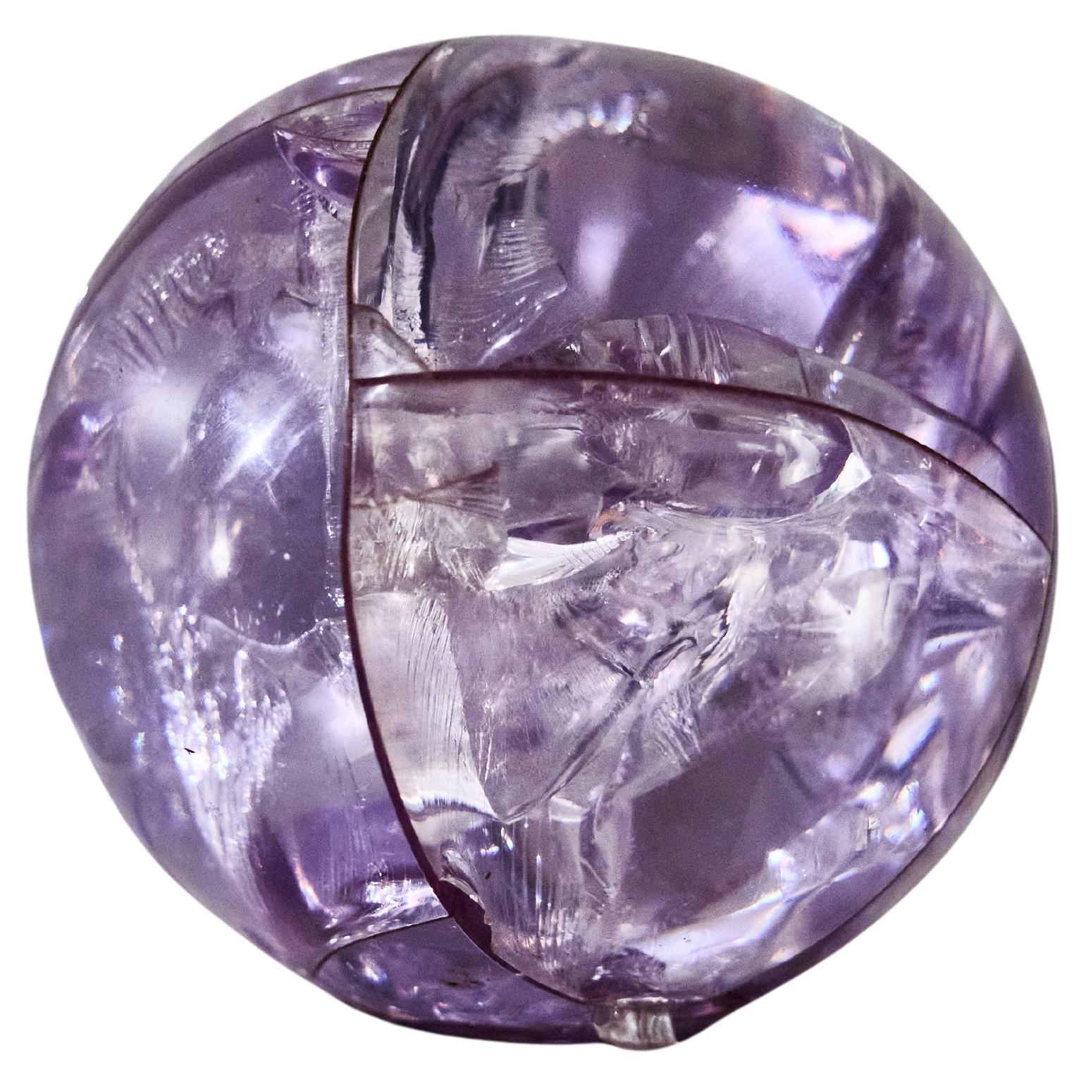 François Godebski Signed Fractal Resin Globe Sculpture in Amethyst Purple