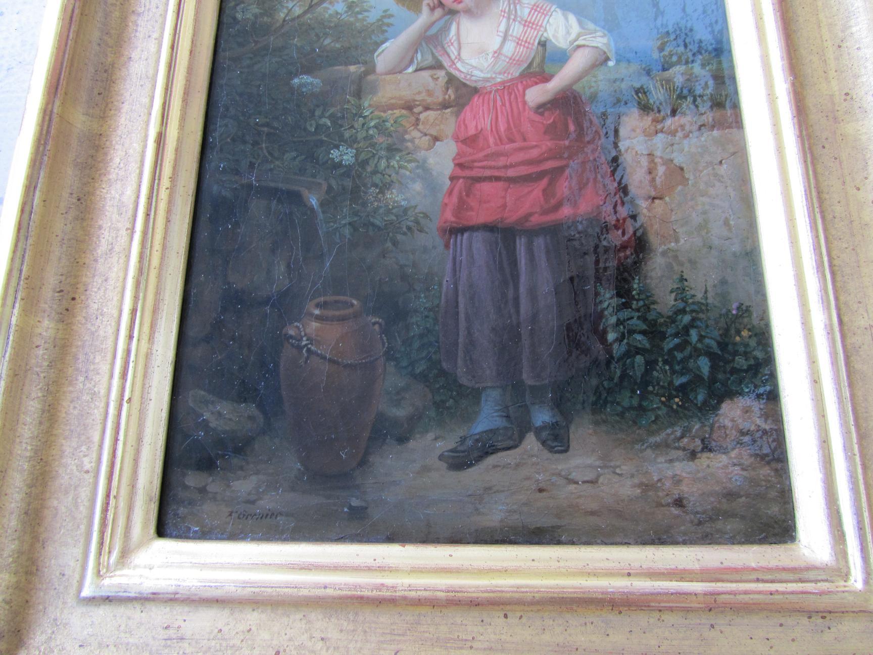 Raro arte francés de Francois Grenier - Imperio, mujer en un manantial, óleo sobre lienzo. - Painting Realista de Francois Grenier de Saint Martin
