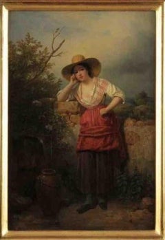 Rare huile sur toile de François Grenier - Empire, femme au printemps