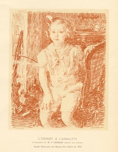 Antique "L'enfant a l'arbalete" original lithograph