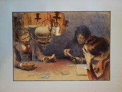 La Lámpara : Trabajo Vespertino - Litografía Original - 1898