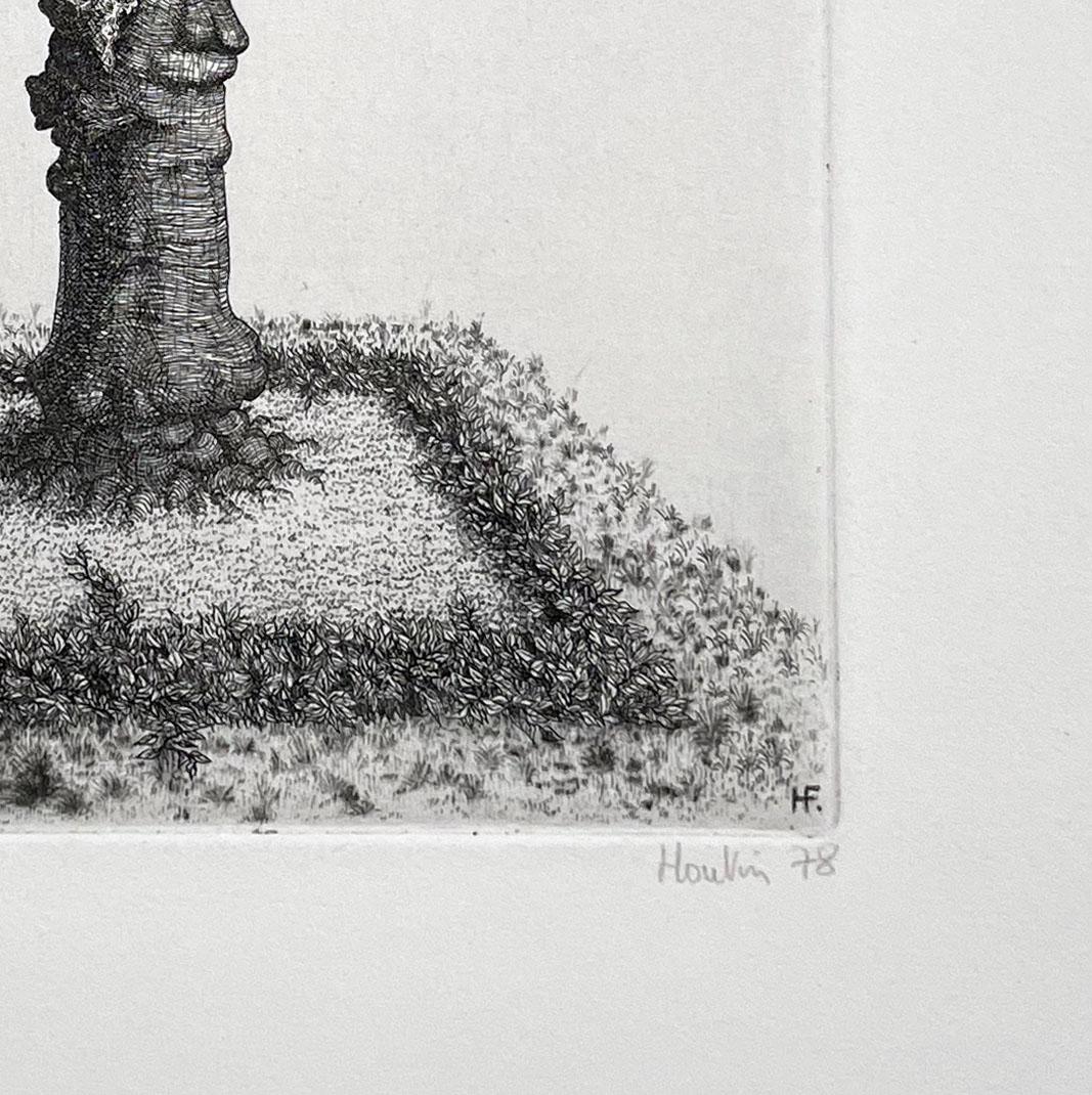 Signed, titled and numbered in pencil, 3/50.  Imaginary topiary and garden scene, with incredibly fine line work in the etching.

François Houtin was born in Craon en Mayenne, France in 1950. He has lived and worked in Paris since 1971. He was
