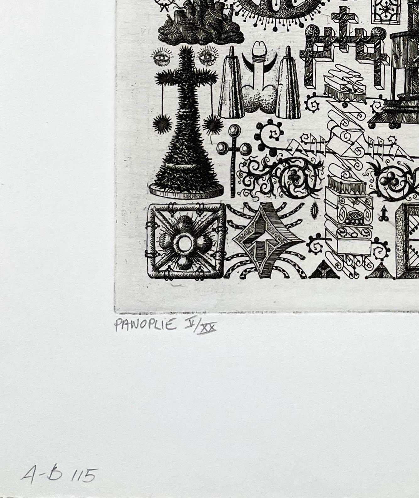 Panoplie, fantasy topiary etching by contemporary french artist Francois Houtin - Contemporary Print by François Houtin