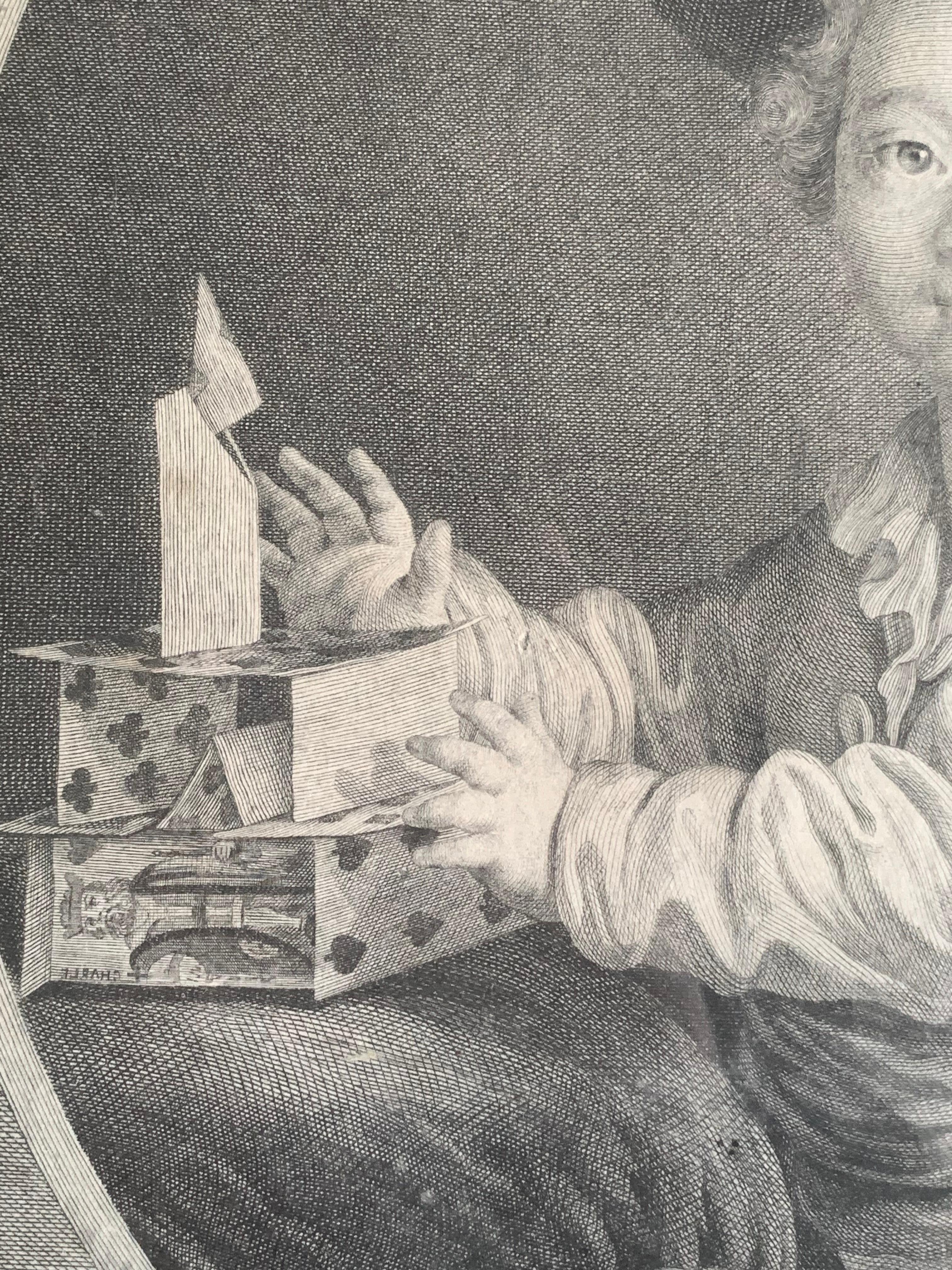 François-hubert Drouais Engraving « Little Boy Playing Cards » 18th Century 2