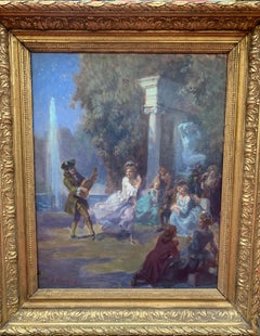 Le Bal Masqué dans le Parc, Huile sur Toile, Signé F.J Vernay