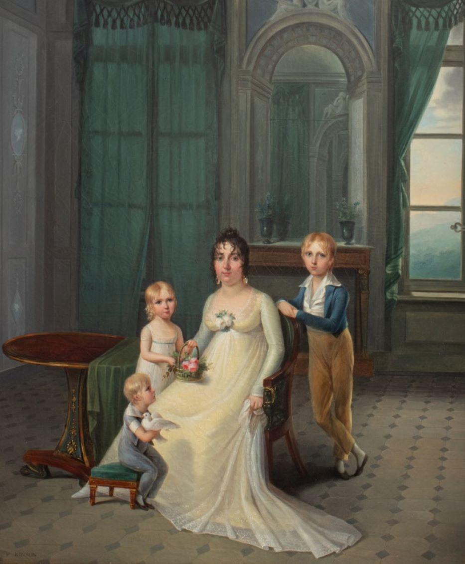 XX secolo Francois Kinson Ritratto di famiglia Olio su tela in vendita
