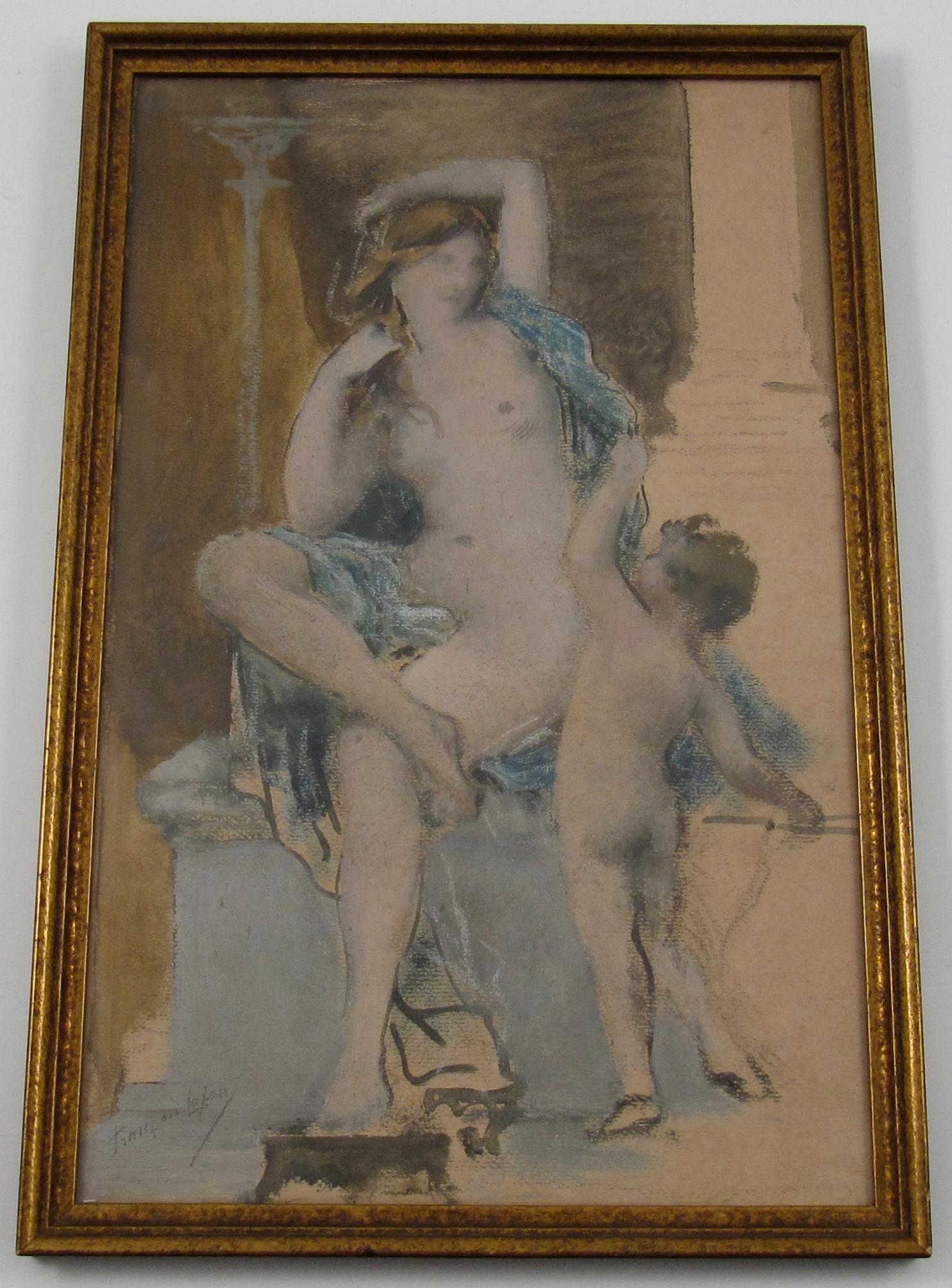 François Lafon (French, 1846-c.1920) Nude Female Portrait France Oil on Painting For Sale 2