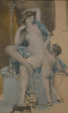 François Lafon (French, 1846-c.1920) Nude Female Portrait France Oil on Painting