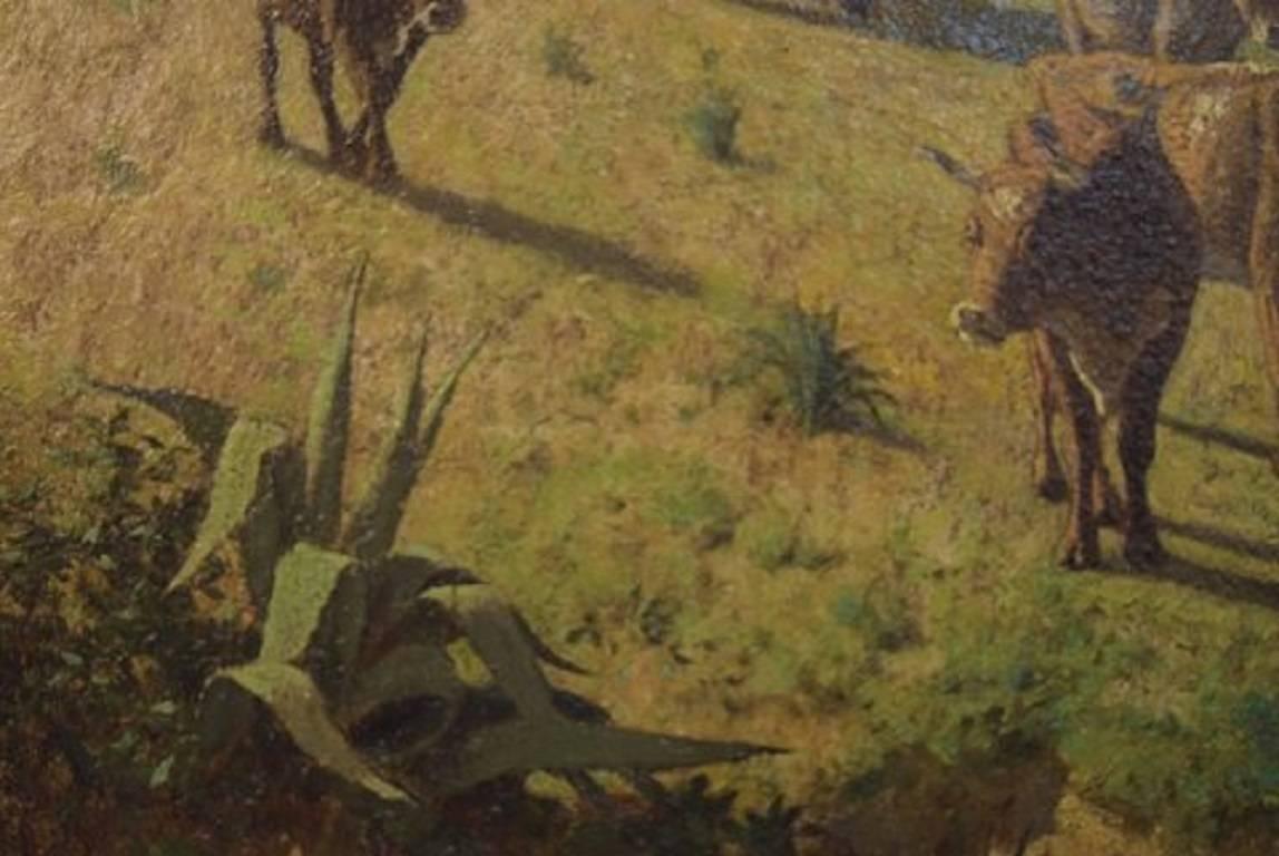 Milieu du XXe siècle François Lauret, Artistics, Huile sur Wood Wood, 'Algerian Herdsmen' (bergers algériens) en vente
