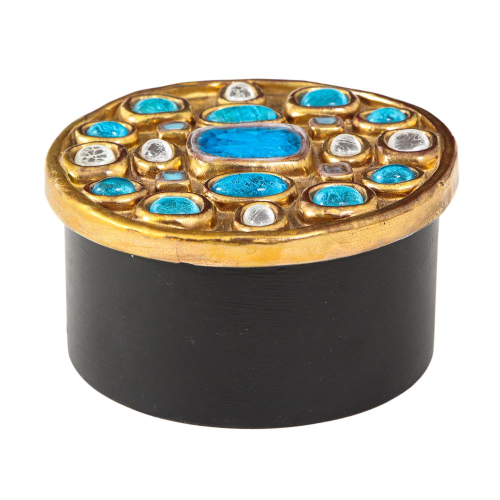 French Mithé Espelt Box, Ceramic, Jeweled, Gold and Turquoise