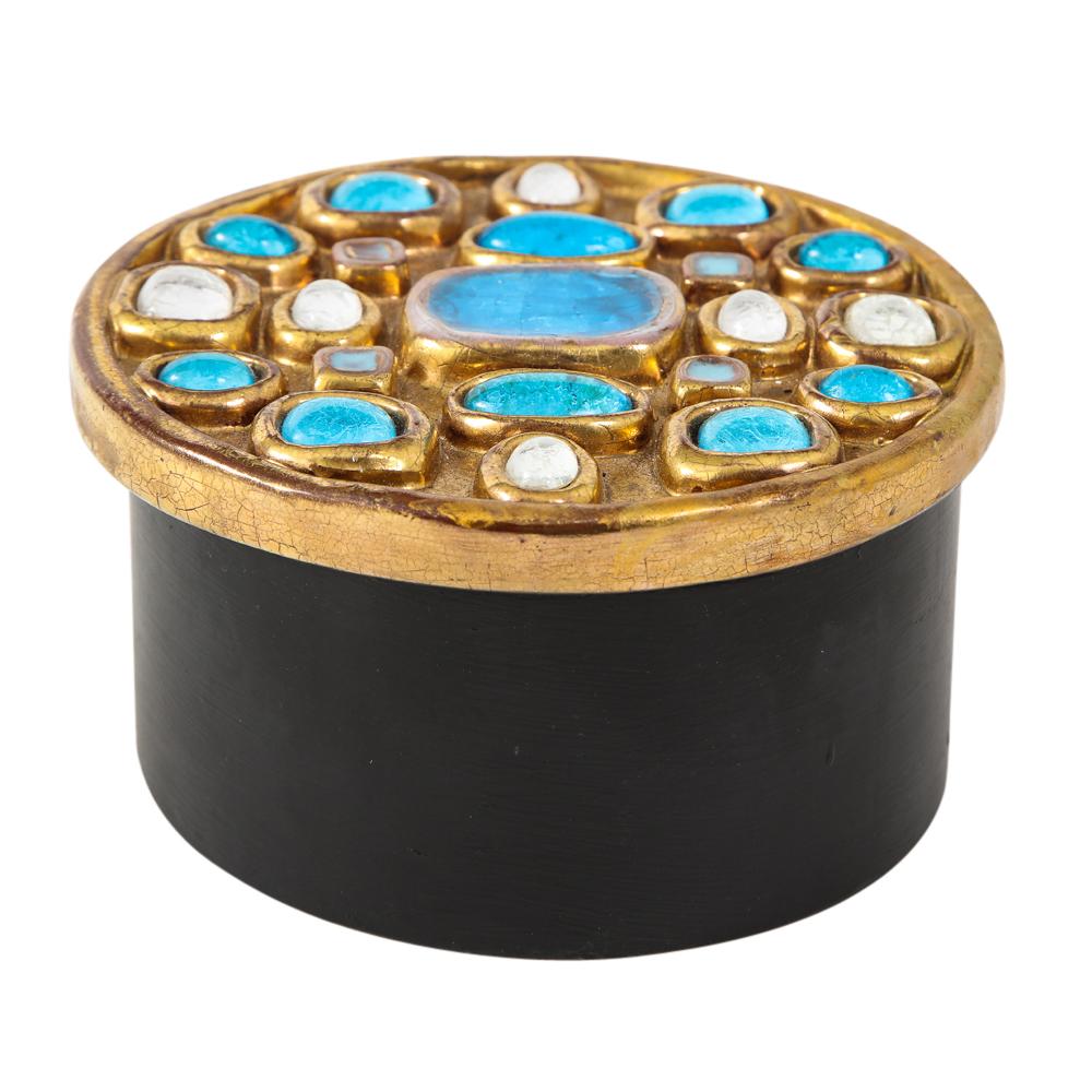 Mithé Espelt Box, Ceramic, Jeweled, Gold and Turquoise In Good Condition In New York, NY