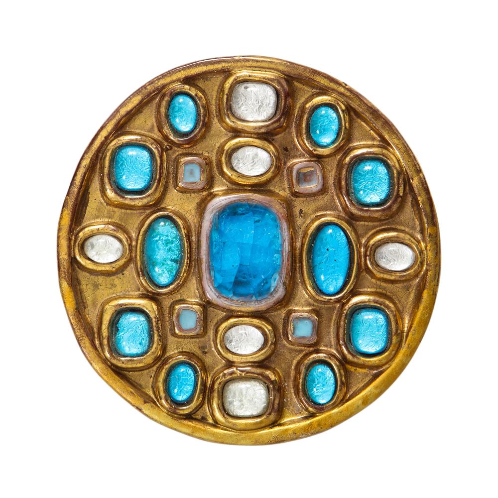 Mithé Espelt Box, Ceramic, Jeweled, Gold and Turquoise 1