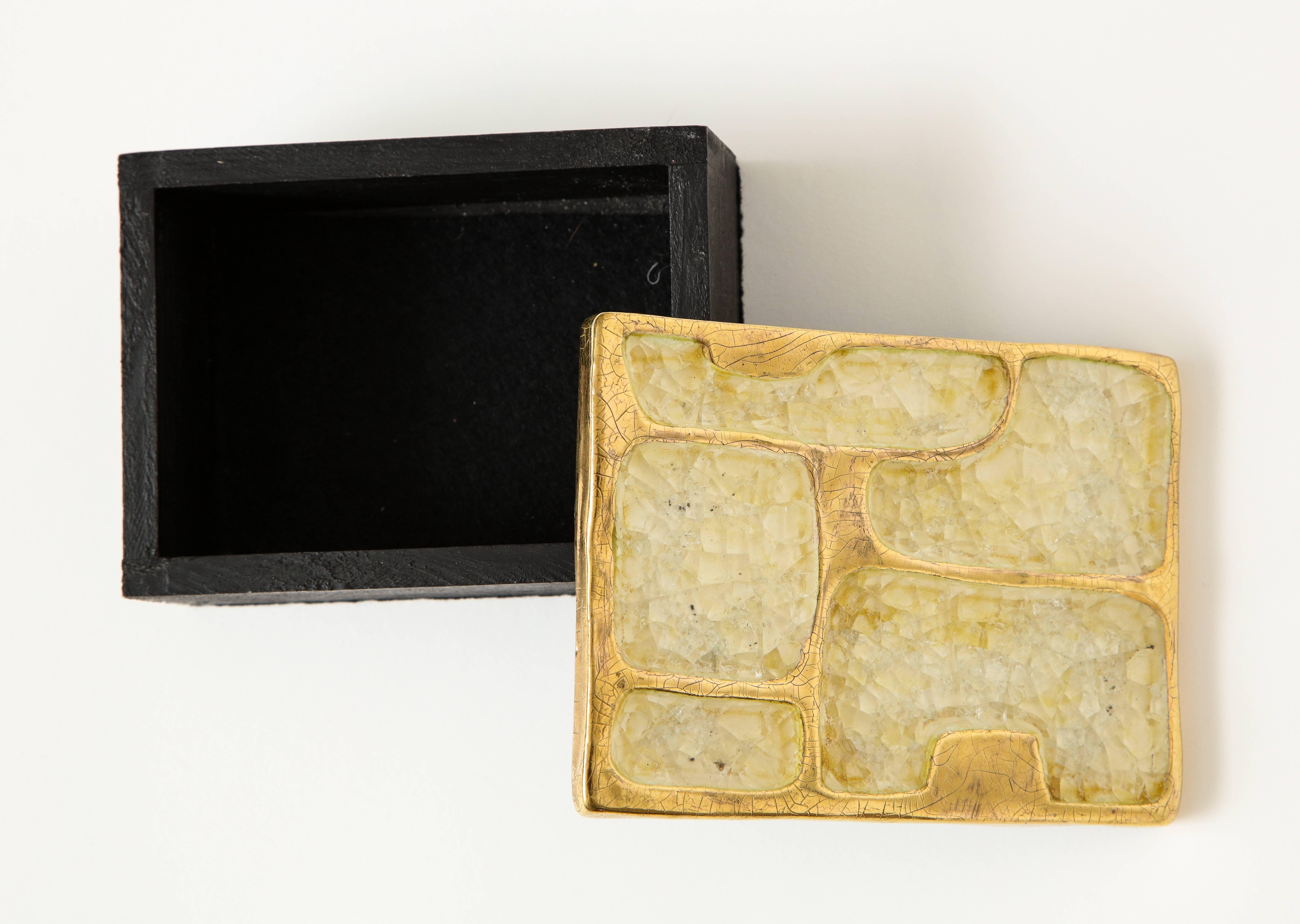 Milieu du XXe siècle Mith Espelt Miroir et boîte en céramique émaillée dorée, France, années 1960 en vente