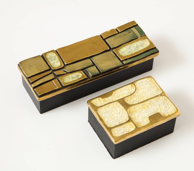 Mithé Espelt Ceramic Gold Enamel Mirror and Box, France, 1960s For Sale 3