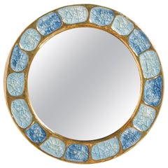 Mithé Espelt Miroir en céramique or bleu bijou émaillé Midcentury, 1960, France