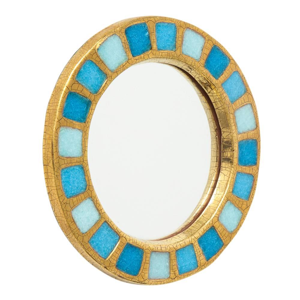 Mid-Century Modern Miroir Mithé Espelt, céramique, verre fusionné or et bleu