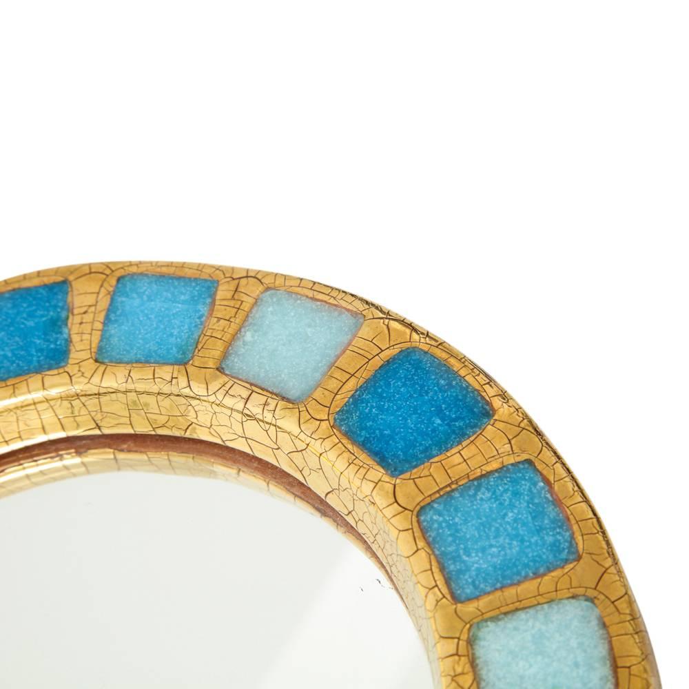 Français Miroir Mithé Espelt, céramique, verre fusionné or et bleu