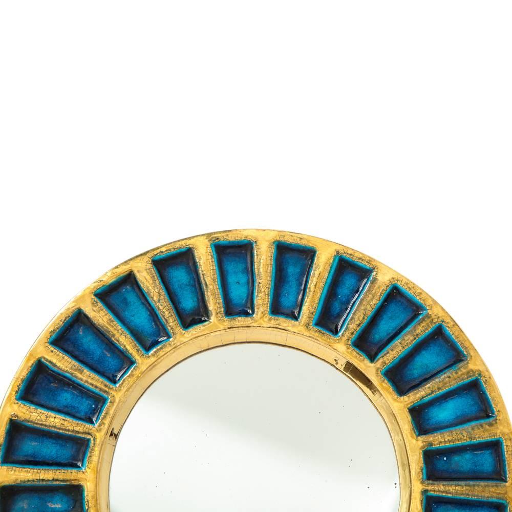 Late 20th Century Francois Lembo Ceramic Mirror Gold Blue Signed, France, 1970s