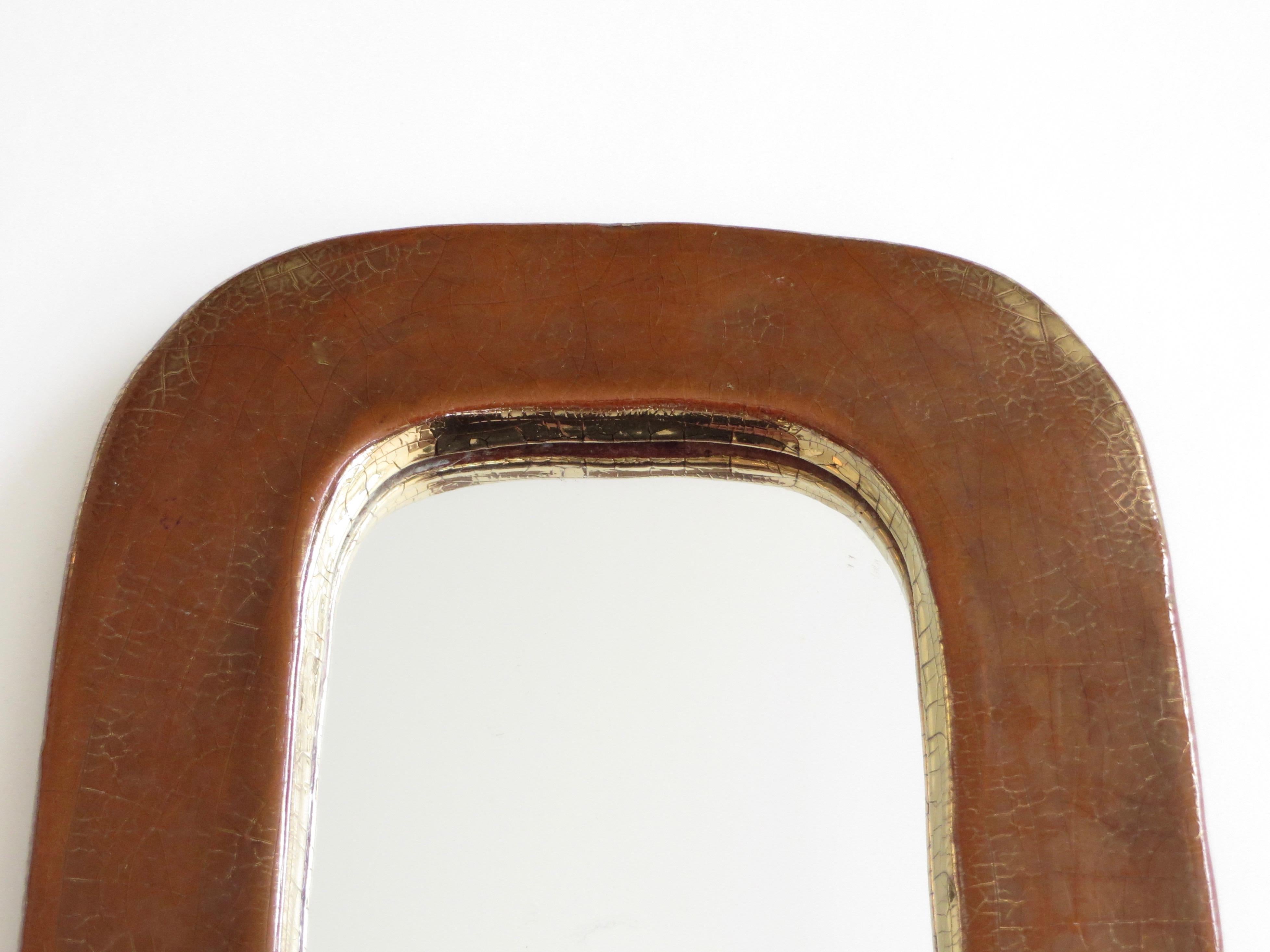 Late 20th Century Mithé Espelt French Gilded Burnt Caramel Gold Glazed Ceramic Mirror