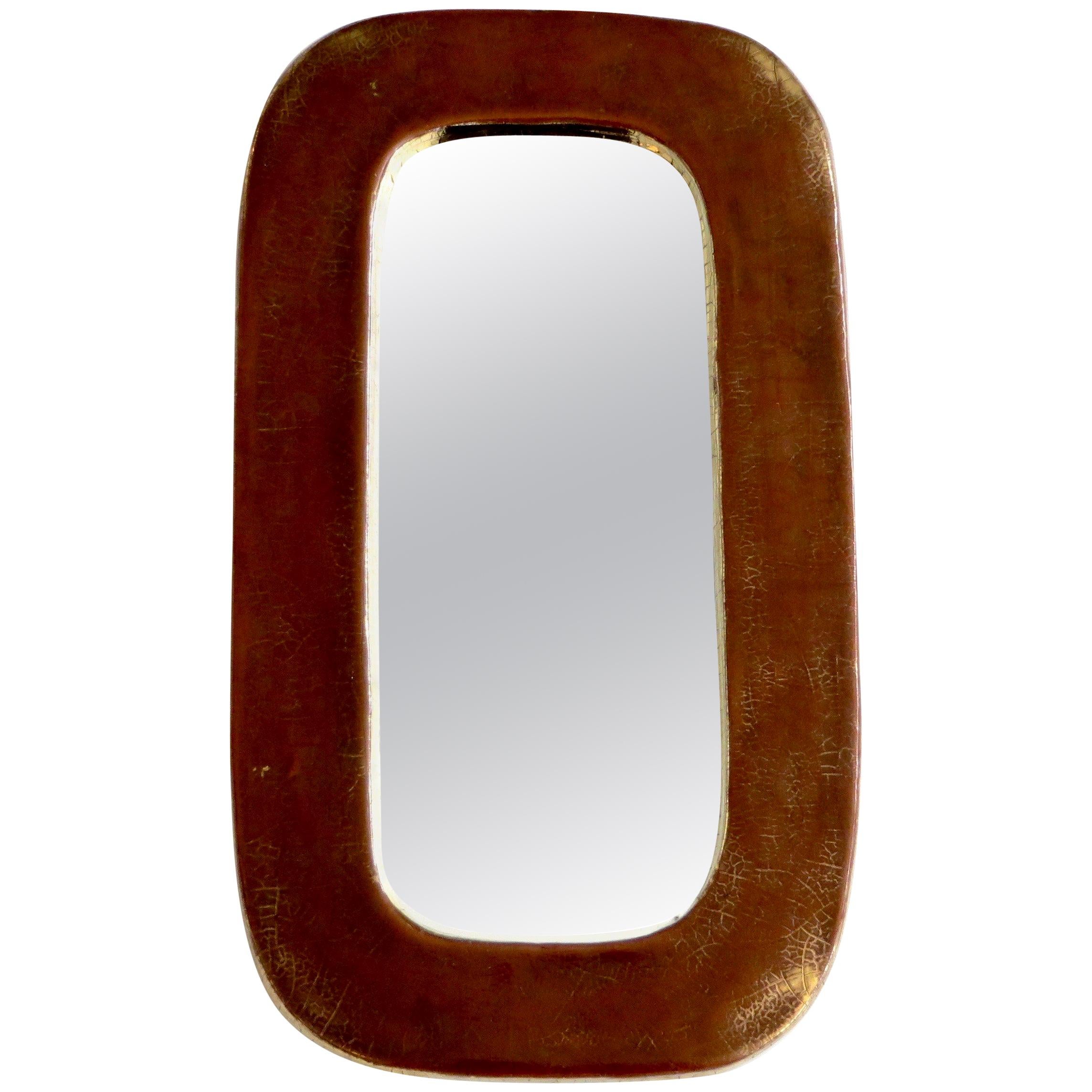 Mithé Espelt French Gilded Burnt Caramel Gold Glazed Ceramic Mirror