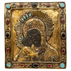 Icone en céramique dorée et émail représentant la Vierge à l'Enfant, de François Lembo, années 1960
