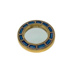 François Lembo Spiegel, Keramik, Blau, Gold, Geometrisch, Rund, Signiert