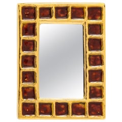 Francois Lembo Mirror, Ceramic, Gold and Red, Signed