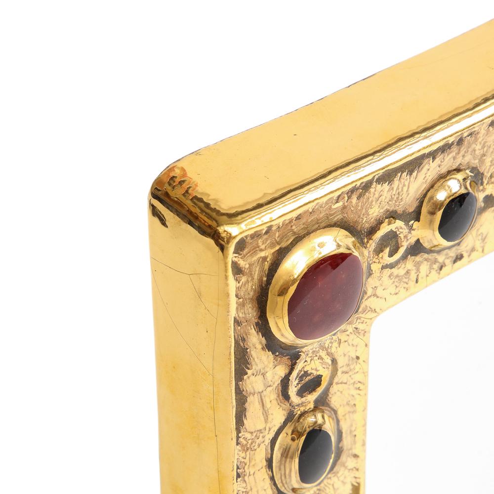 François Lembo Spiegel, Keramik, Gold, Rot, Schwarz, mit Juwelen besetzt, signiert im Angebot 5