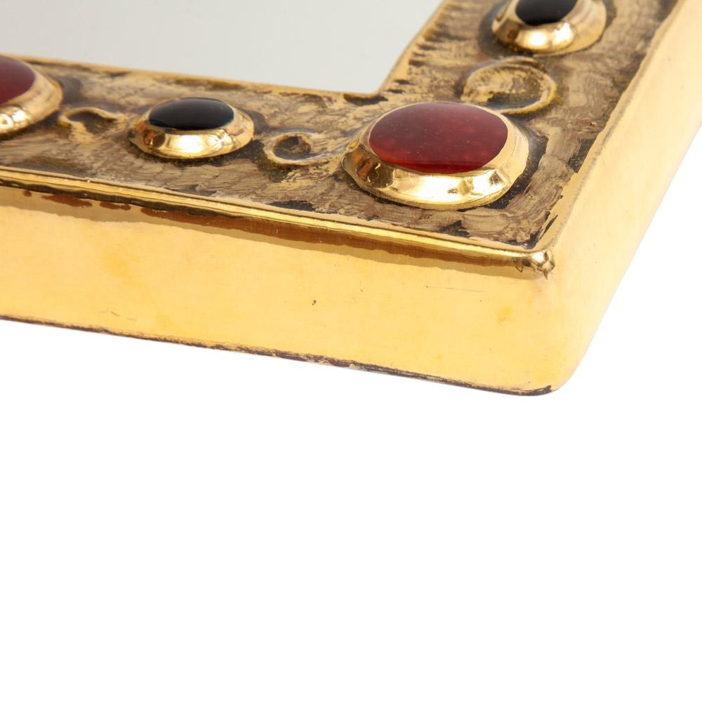 François Lembo Spiegel, Keramik, Gold, Rot, Schwarz, mit Juwelen besetzt, signiert im Angebot 6