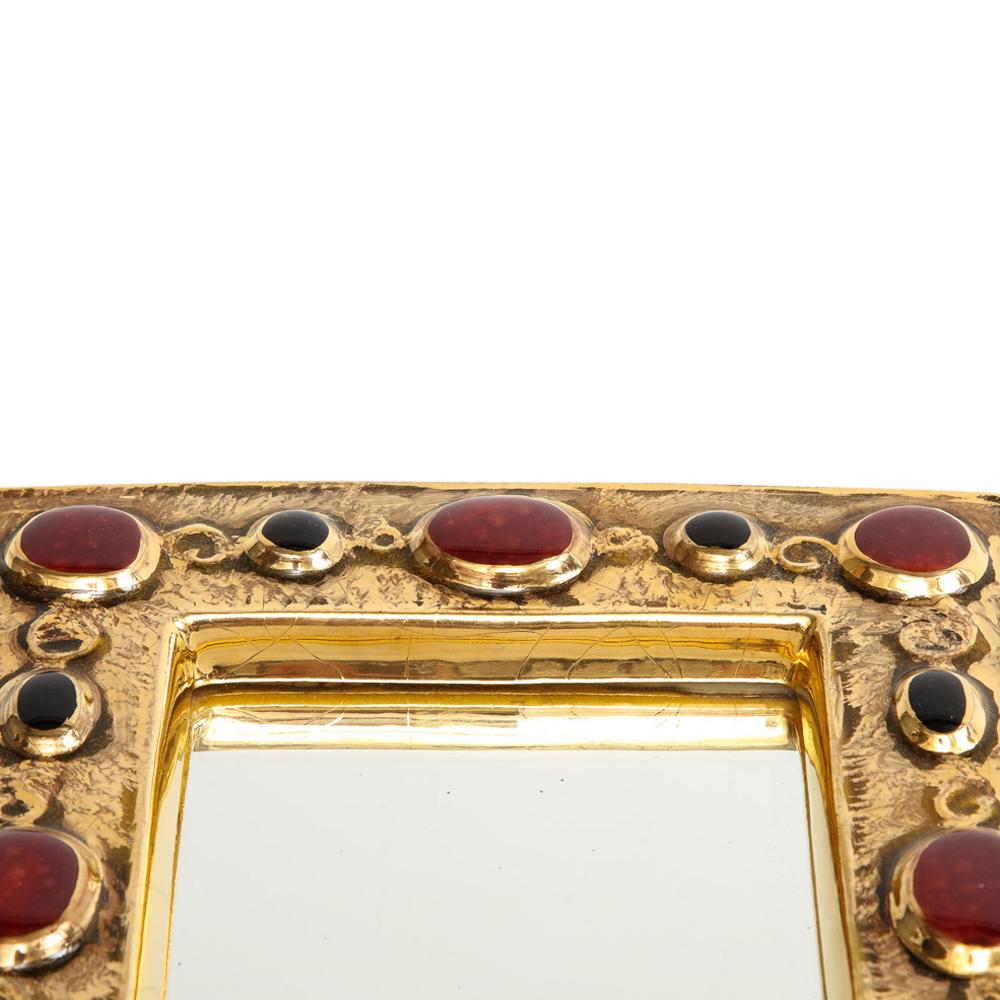 François Lembo Mirror, Ceramic, Gold, Red, Black, Jeweled, Signed For Sale 6