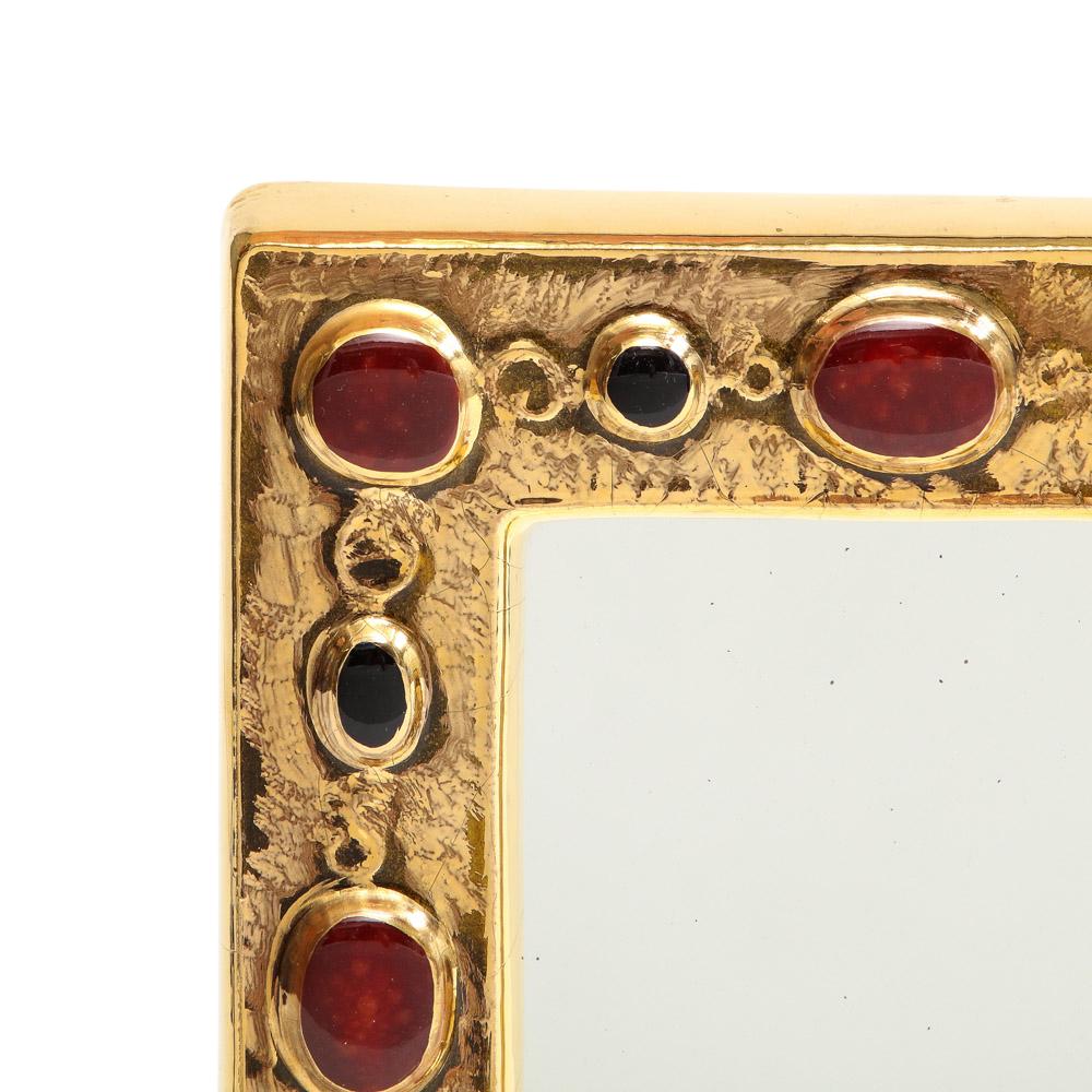 Late 20th Century François Lembo Mirror, Ceramic, Gold, Red, Black, Jeweled, Signed For Sale